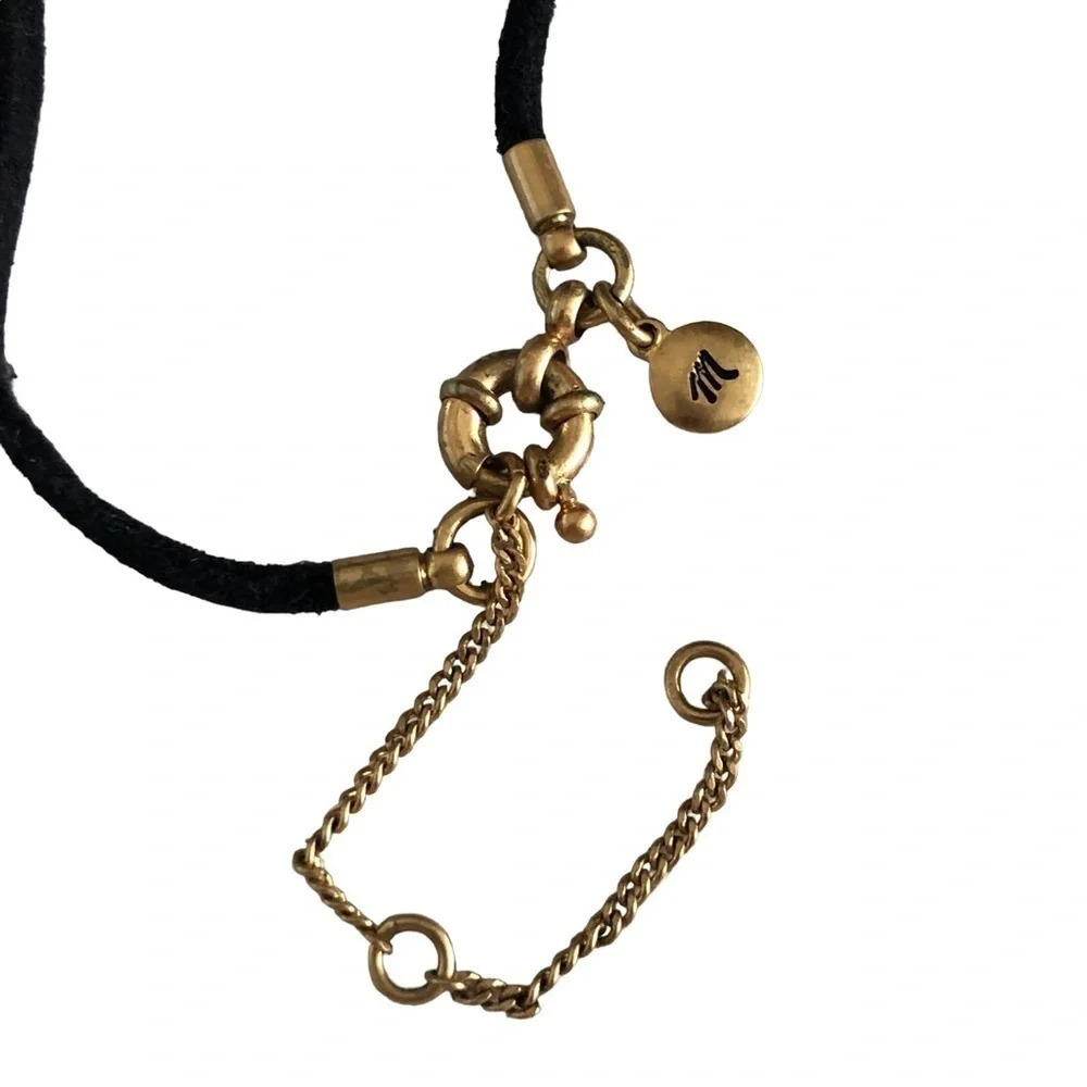 Madewell Black Suede Arrow‎ Chevron Necklace Gold Fringe Boho Tassels - Picture 2 of 4